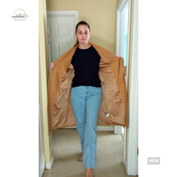 Elegant Wool Pea Coat Double Breasted Belted Classic Winter Overcoat Long Sleeve - Picture 6 of 7